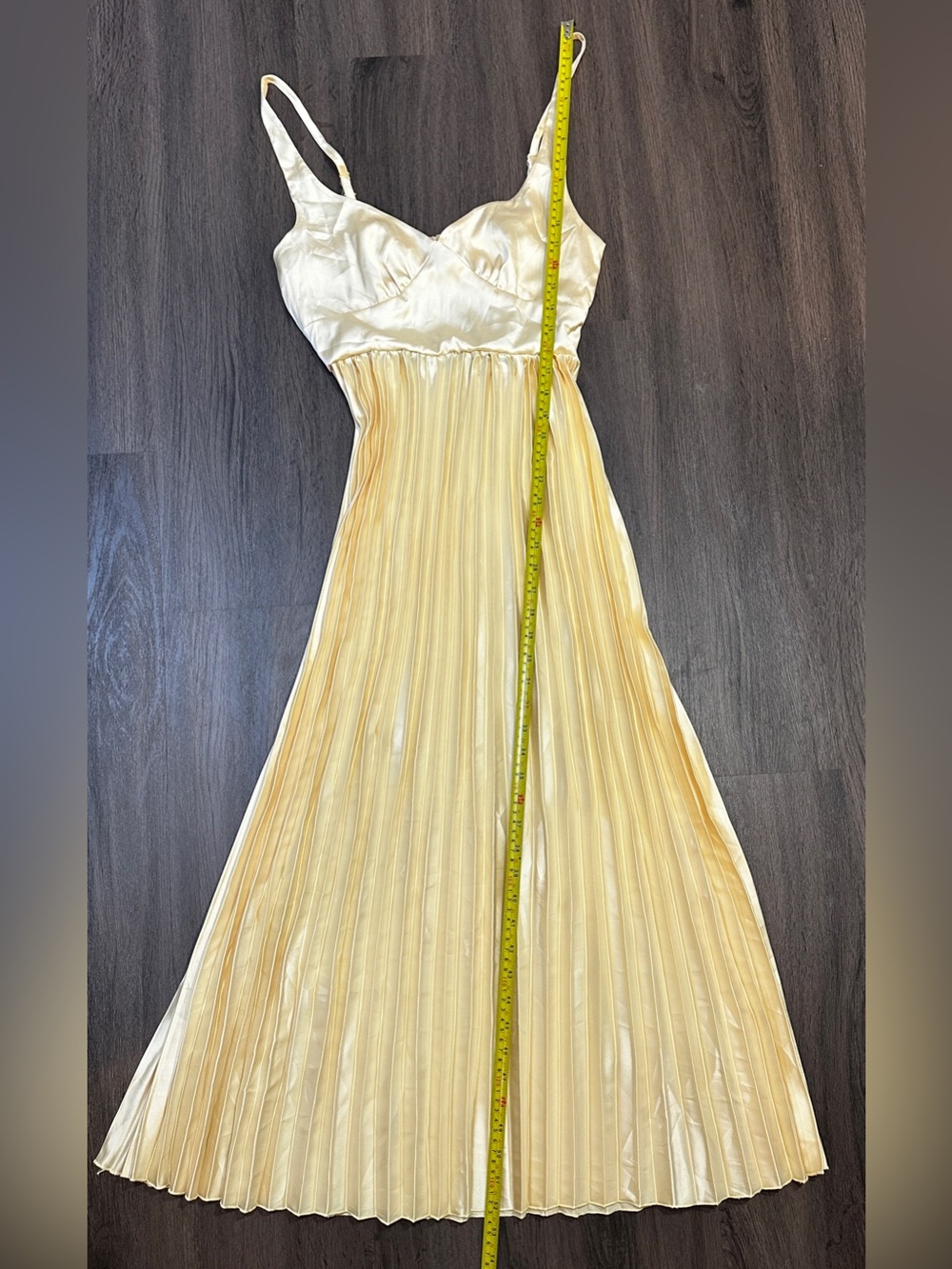 Yellow Satin Pleated Midi Dress Open Back Wedding Guest Formal Dress - Picture 8 of 11